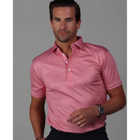 Collars & Co Mens Dress Collar Polo Shirt 2XL Red White Houndstooth Golf New - Picture 1 of 9